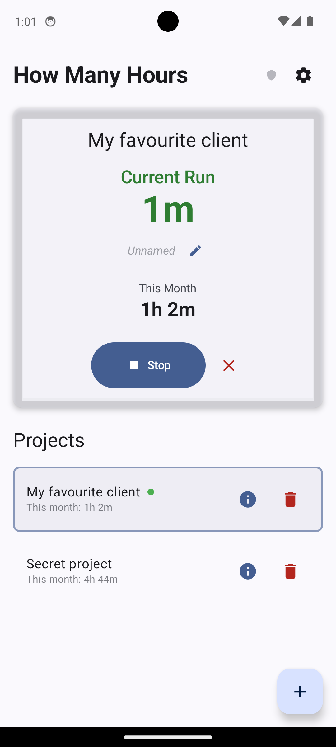 Timer running on a project